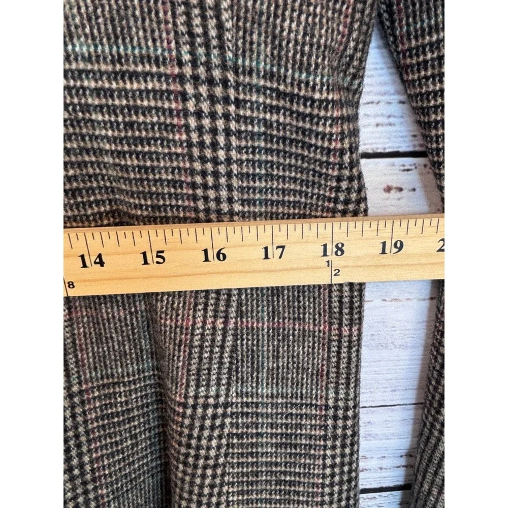 Vintage Plaid Wool Blazer 6 Suede Collar Brown‎ Double Breasted Preppy Clueless - Picture 11 of 12